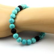 Turquoise + Matte Black Onyx Bracelet 8 mm Beads.