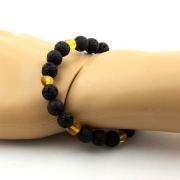 Genuine Baltic Amber + Lava Bracelet 8 mm Beads.