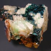 Clinoclase on Cornwallite with Malachite & Azurite