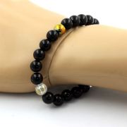 Black Agate + Titanium Quartz + Multicolor Hematite Bracelet 8 mm Beads.