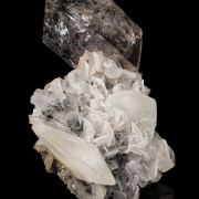 Quartz on Calcite with Anthraxolite (petroleum)