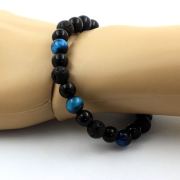 Light Blue Tiger's Eye + Lava + Black Agate Bracelet 8 mm Beads.