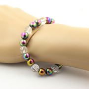 Quartz + Multicolor Hematite Bracelet 8 mm Beads.