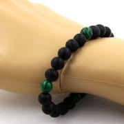 Matte Black Onyx + Malachite Bracelet 8 mm Beads.