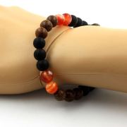 Banded Agate + Matte Black Onyx + Wood Bracelet 8 mm Beads.