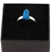 Silver Plated raw neon blue Apatite Ring. 9.52 ct.