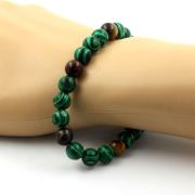 Multicolor Tiger's Eye + Malachite Bracelet 8 mm Beads.