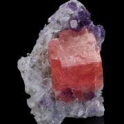 Rhodochrosite, Fluorite on Quartz