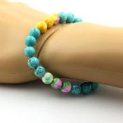 Turquoise + Pink Green Jasper + Yellow Pink Jasper + Purple Yellow Jasper Bracelet 8 mm Beads.