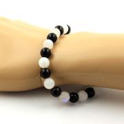 Moonstone + Black Agate Bracelet 8 mm Beads.