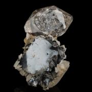 Quartz on Calcite with Anthraxolite (petroleum)