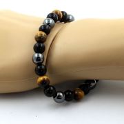 Tiger's Eye + Hematite + Black Agate Bracelet 8 mm Beads.