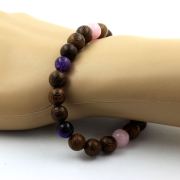 Pink Opal + Purple Tiger's Eye + Amethyst + Wood Bracelet 8 mm Beads.