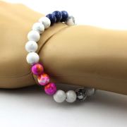 Howlite + Blue Purple Jasper + Yellow Pink Jasper + Blue Jasper Bracelet 8 mm Beads.