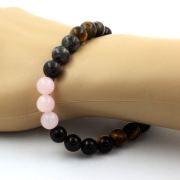 Rose Quartz + Labradorite + Black Obsidian + Tiger's Eye Bracelet 8 mm Beads.