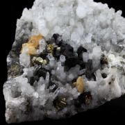 Siderite, Quartz, Pyrite, Chalcopyrite.