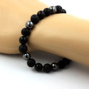 Black Obsidian + Matte Black Onyx + Lava + Hematite Bracelet 8 mm Beads.