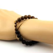 Tiger's Eye from South Africa + Wood + Matte black Onyx Bracelet 8 mm Beads.