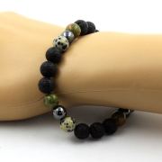 Dalmatian Jasper + Unakite + Hematite + Lava Bracelet 8 mm Beads.