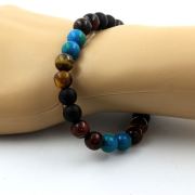 Red Tiger's Eye + Chrysocolla + Matte Black Onyx + Tiger's Eye Bracelet 8 mm Beads.