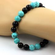 Turquoise + Black Agate Bracelet 8 mm Beads.