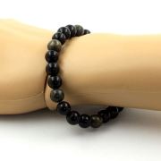 Black Agate + Pyrite from South Africa Bracelet 8 mm Beads.