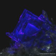 Fluorite included with Bismuthinite on Quartz