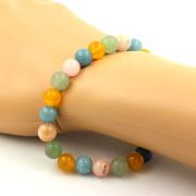 Pink Opal + Aquamarine + Yellow Agate + Peridot Bracelet 8 mm Beads.