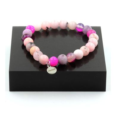 Pink Opal + Pink Banded Agate + Fuchsia dragon veins Agate + Matte Purple Mica Bracelet 8 mm Beads.