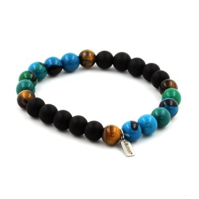 Chrysocolla + Tiger's Eye + Matte Black Onyx Bracelet 8 mm Beads.