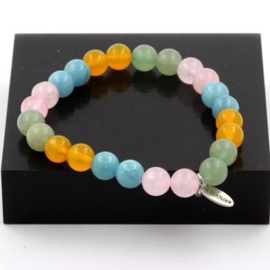 Aquamarine + Aventurine + Yellow Agate + Rose Quartz Bracelet 8 mm.