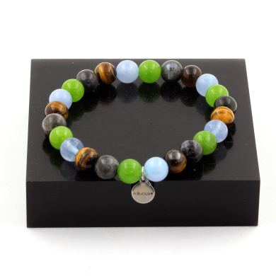 Aquamarine + Tiger's Eye + Labradorite + Peridot Bracelet 8 mm Beads.