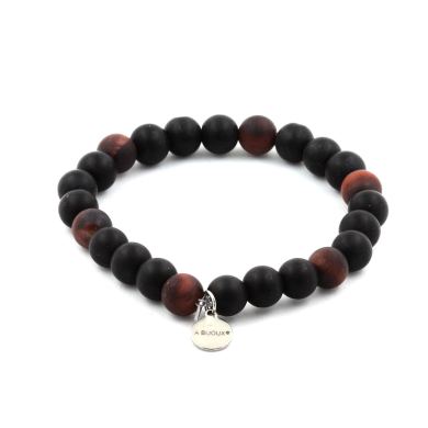 Matte Red Tiger's Eye + Matte Black Onyx Bracelet 8 mm Beads.