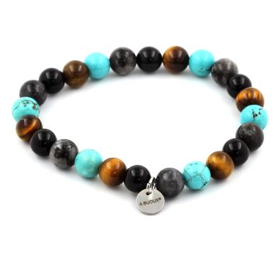 Labradorite + Turquoise + Black Agate + Tiger's Eye Bracelet 8 mm Beads.