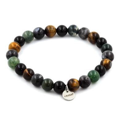 Labradorite + Moss Agate + Tiger's Eye + Black Agate Bracelet 8 mm Beads.