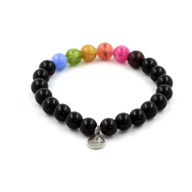 Multicolor Tourmaline + black Agate Bracelet 8 mm Beads.