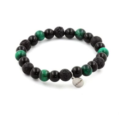 Green Tiger's Eye + Lava + Black Agate Bracelet 8 mm Beads.