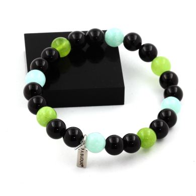 Angelite + Peridot + Black Agate Bracelet 8 mm Beads.