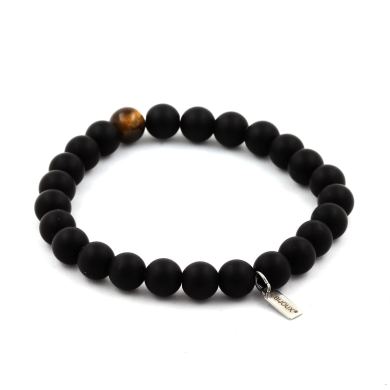 Matte Black Onyx + Tiger Eye Bracelet 8 mm Beads.