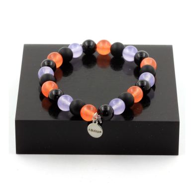 Orange Chalcedony + Black Agate + Lavender Chalcedony + Matte Black Onyx Bracelet 8 mm Beads.