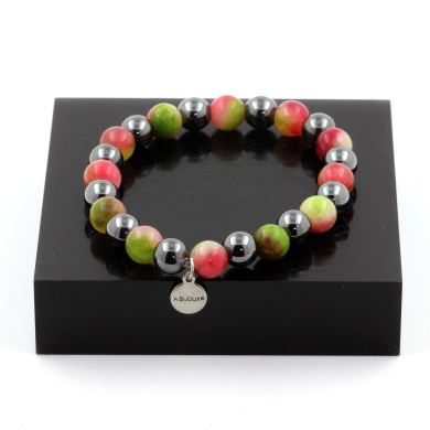 Watermelon Tourmaline + Hematite Bracelet 8 mm Beads.