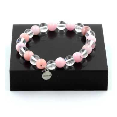 Pink Opal + Quartz Bracelet 8 mm Beads.