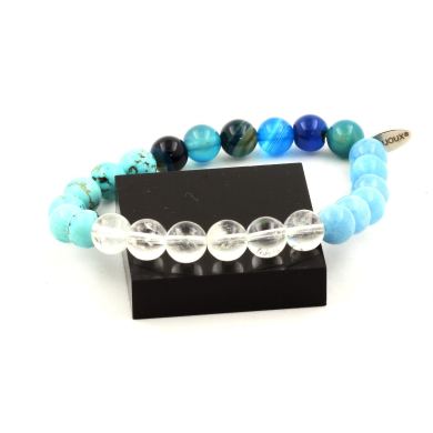 Quartz + Blue Chalcedony + Apatite + Turquoise Bracelet 8 mm.