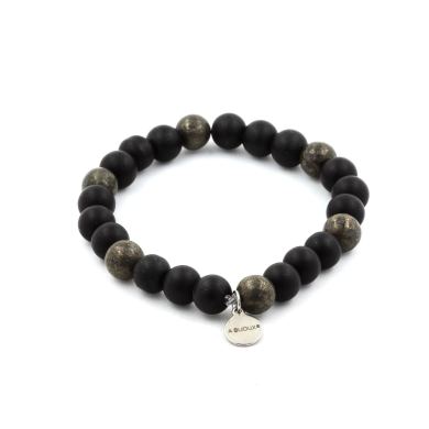 Matte Black Onyx + Pyrite from South Africa Bracelet 8 mm Beads.