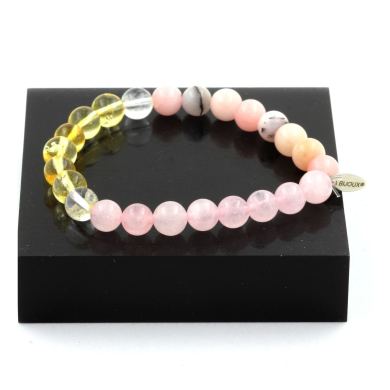 Pink Opal + Pink Quartz + Citrine + Quartz Bracelet 8 mm Beads.