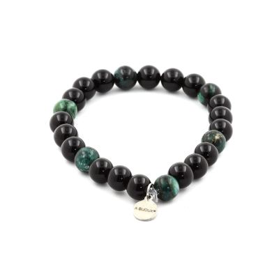 Black Agate + Emerald from Zambia Bracelet 8 mm Beads.