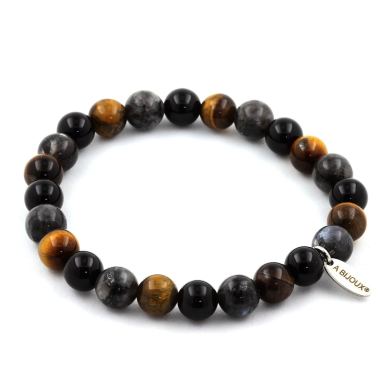 Tiger's Eye + Labradorite + Black Agate Bracelet 8 mm Beads.