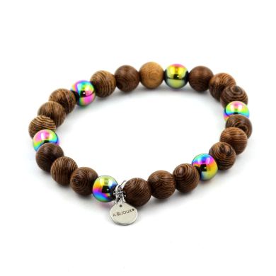 Multicolor hematite + wood Bracelet 8 mm Beads.