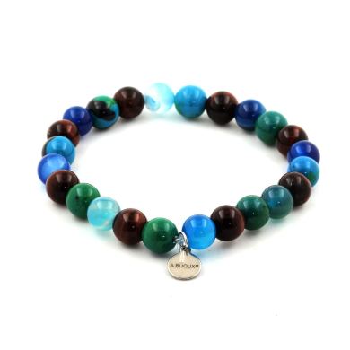 Red Tiger's Eye + Chrysocolla + Blue Banded Agate Bracelet 8 mm Beads.