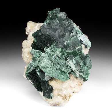 Malachite after Azurite with Calcite, Quartz